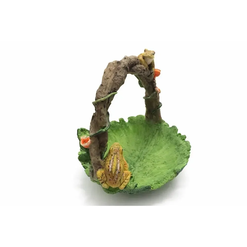 Whimsical Frog & Lily Pad Resin Decorative Basket - Cottagecore Home Decor